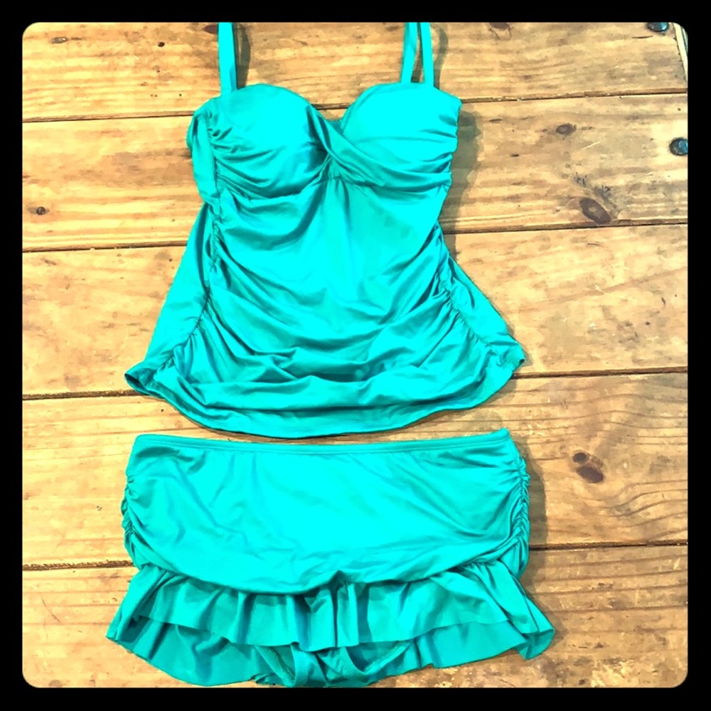 Tankini with ruched skirt bottom kelly green 6